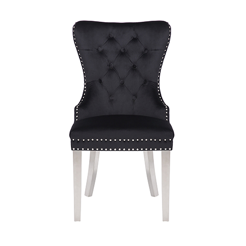 Victoria 2X Dining Chair Black Velvet & STAINLESS STEEL Legs — image 2