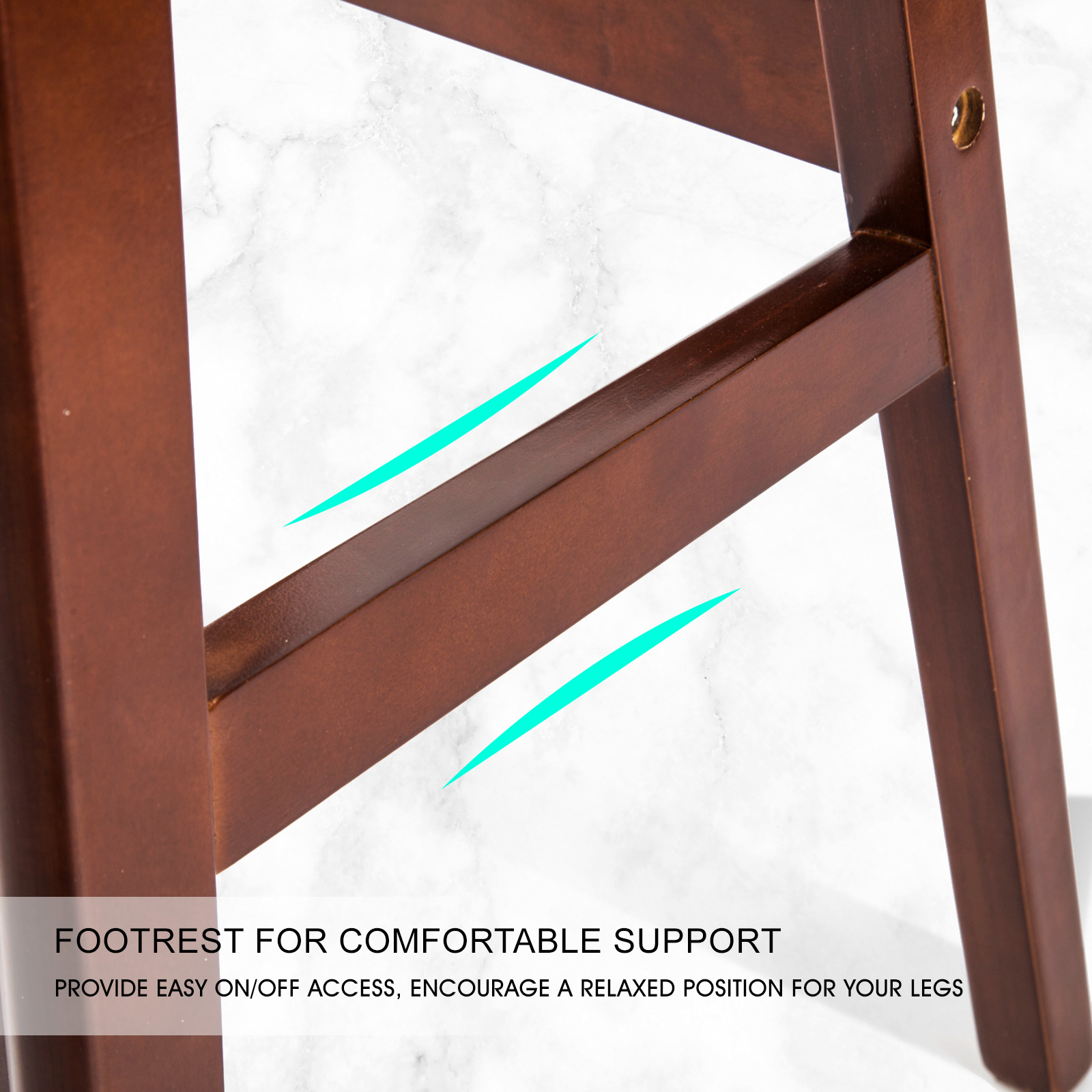 2X Wooden Bar Stool Dining Chair Leather SOPHIA 65cm WHITE BROWN โ image 5