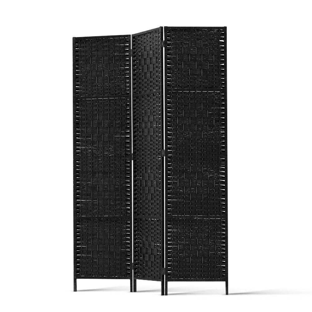 Artiss 3 Panel Room Divider Screen 123x170cm Woven Black โ image 4