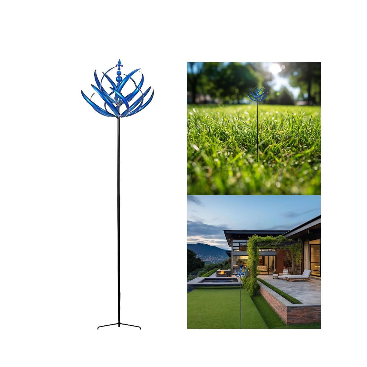 35'' Wind Spinner for Yard and Garden Metal Kinetic Wind Sculptures, Blue Lotus Yard Decor Gift, Outdoor Decor — image 5