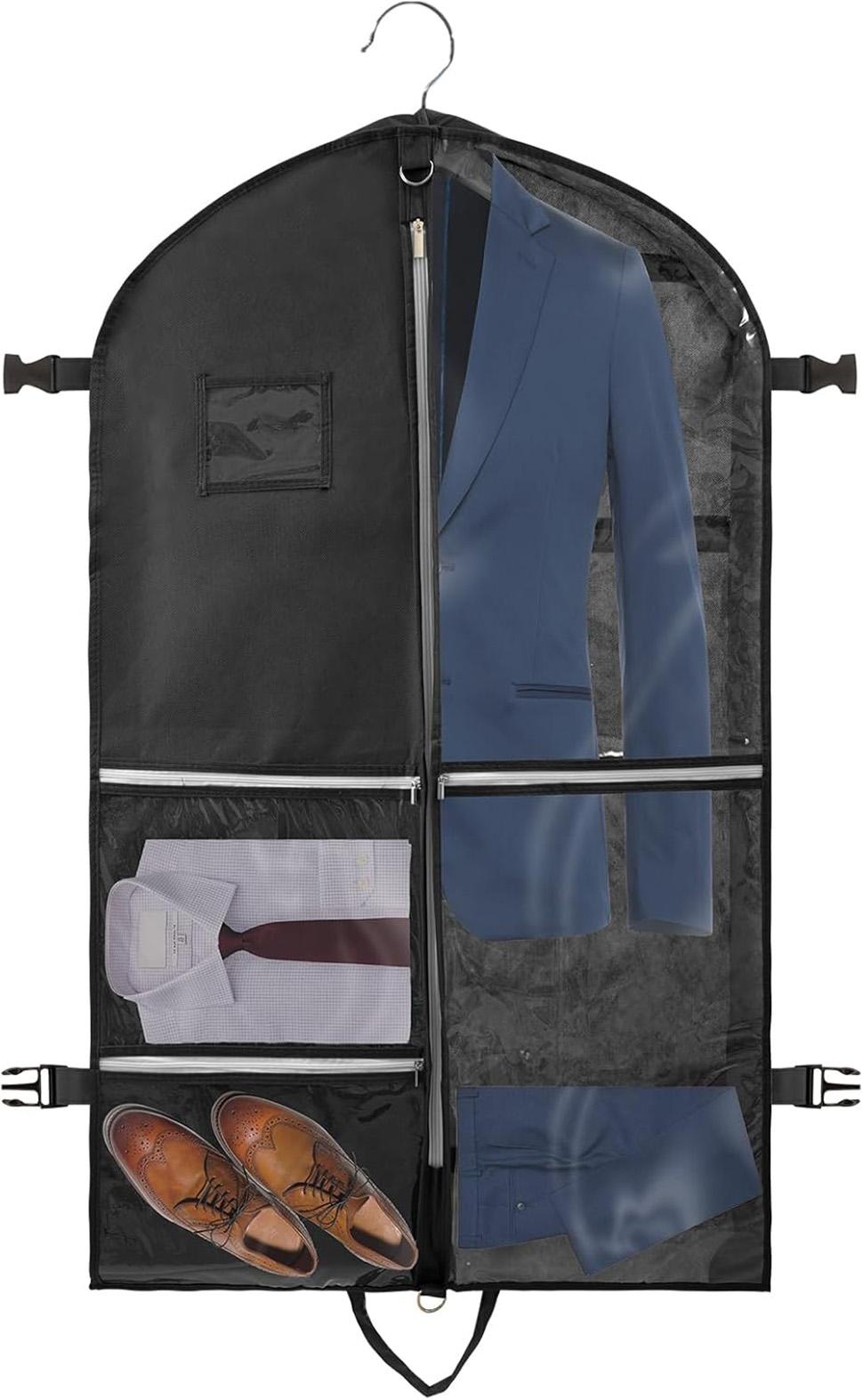 5 Pockets Garment Bag Foldable Suit Cover Clothing Storage, 110x60 cm, Black