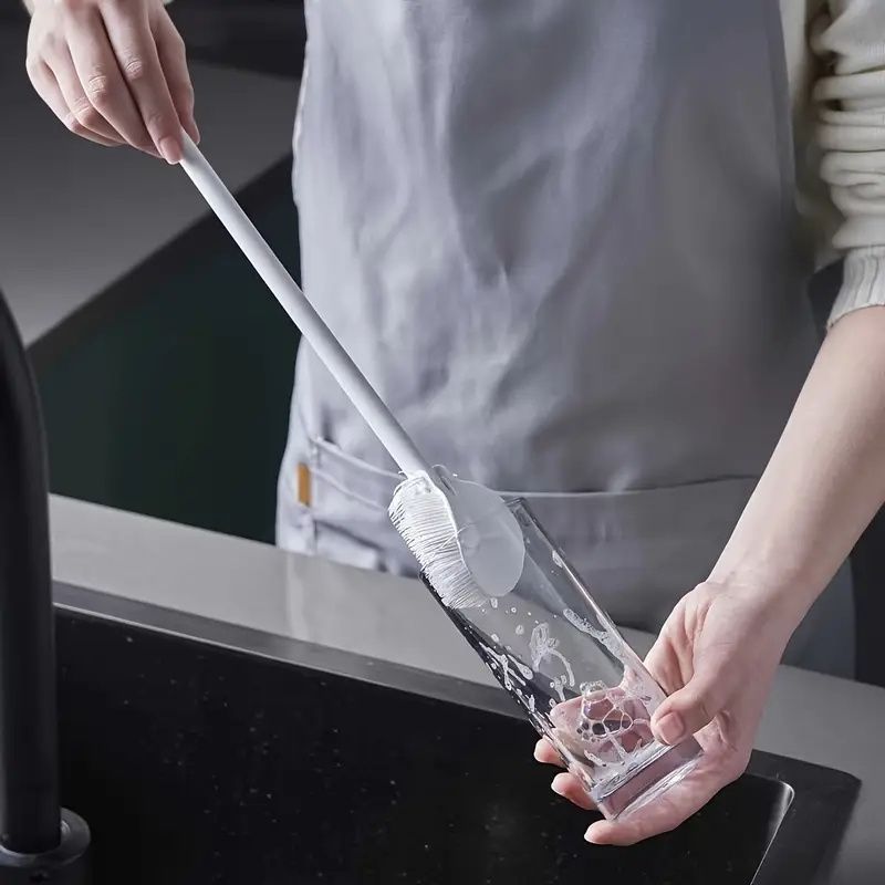 Household Long Handle Soft Cup Brush with Foldable Head - 360掳 Full Coverage Cleaning Brush for Kitchen Bottles and Cups, Portable Reusable Grip Manual Tool — image 4