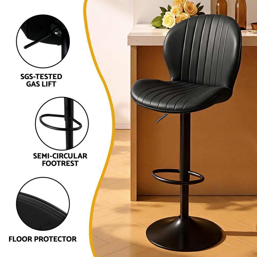 Artiss 2x Bar Stools Kitchen Swivel Gas Lift Counter Chair Shell Leather Black โ image 6