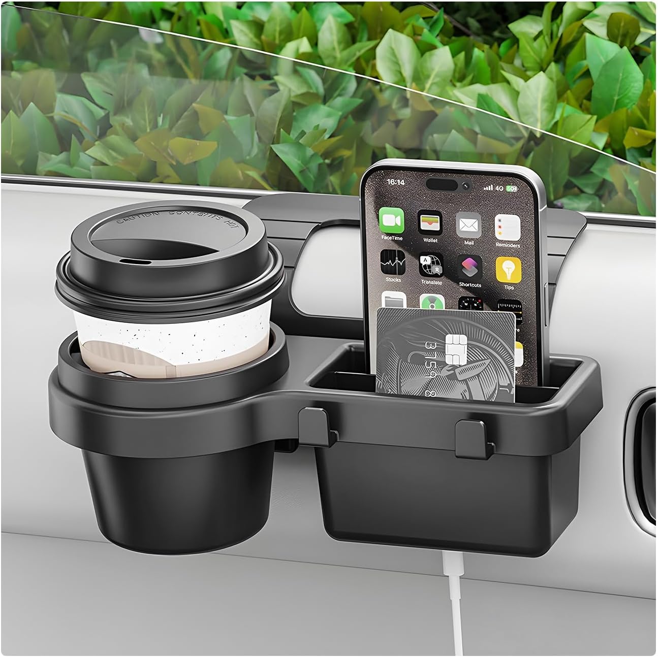 Car Window Multifunctional Storage Organizer, Vehicle Door Side Hanging Storage Rack with Cup Holder, Auto Window Mount Organizer for Cell Phone Earphone Key