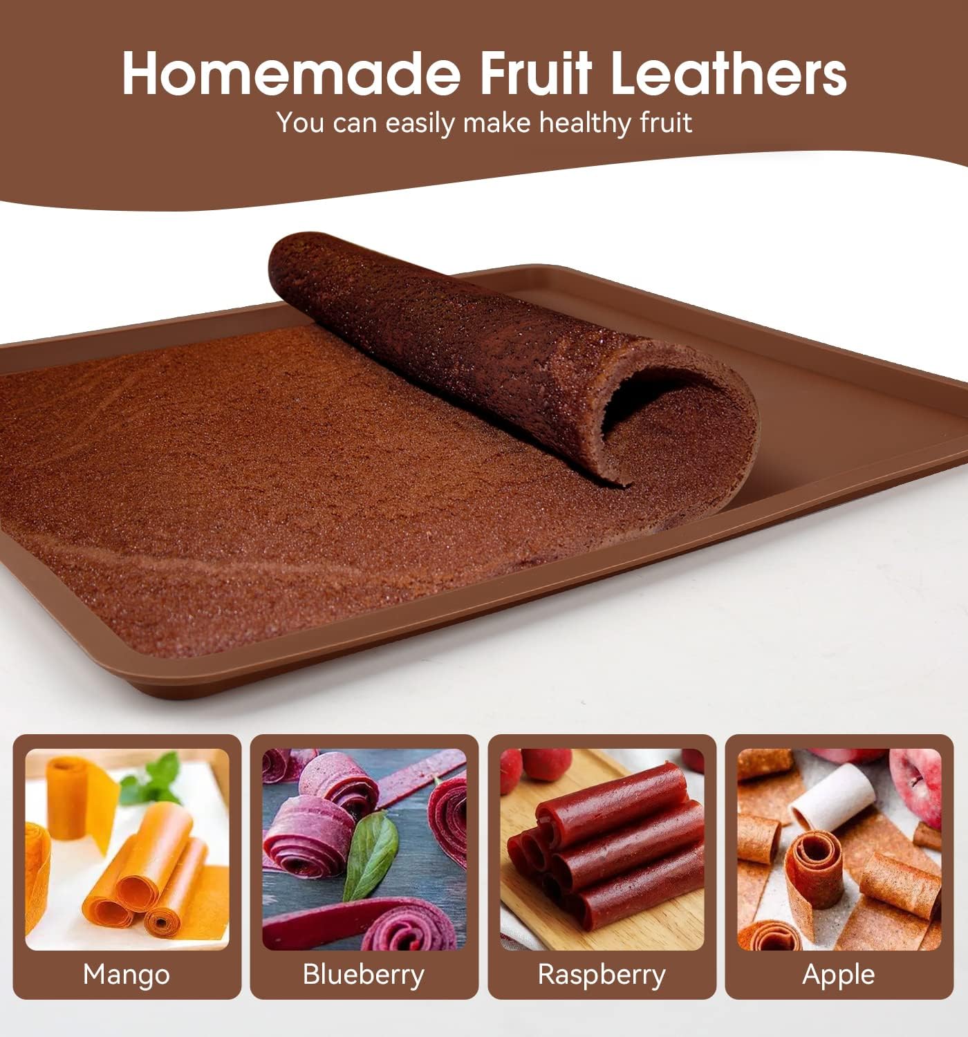 4 PCS Silicone Dehydrator mats with Edge Compatible with Cosori CP267-FD & Magic Mill, BPA-Free Silicone Tray Liners, Fruit Roll Sheet for Fruit Leather — image 3