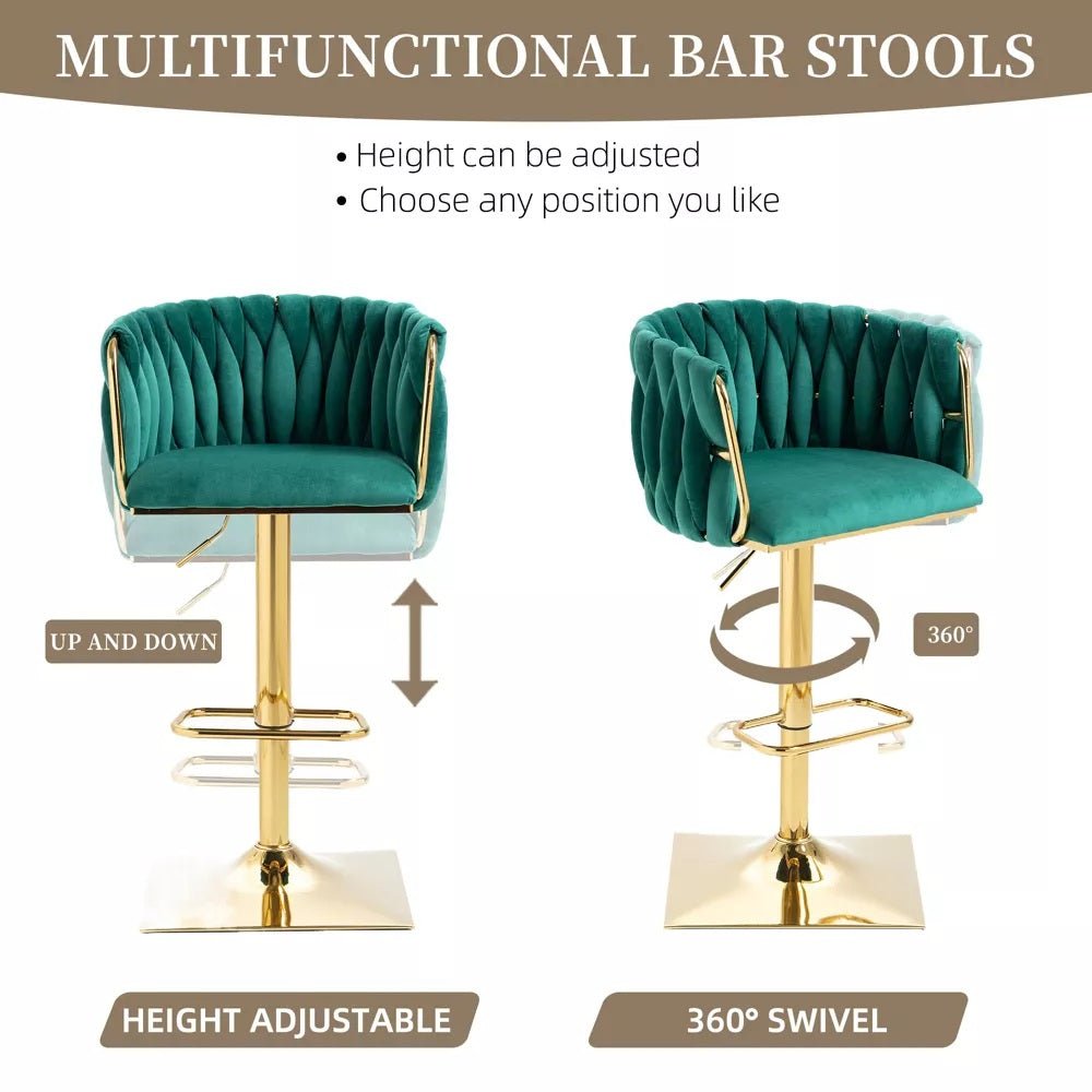 SERENITà Modern Velvet Breakfast Bar Stools Swivel Barstools Adjustable Counter Stools with Backrest Set of 2 Emarald Green — image 5