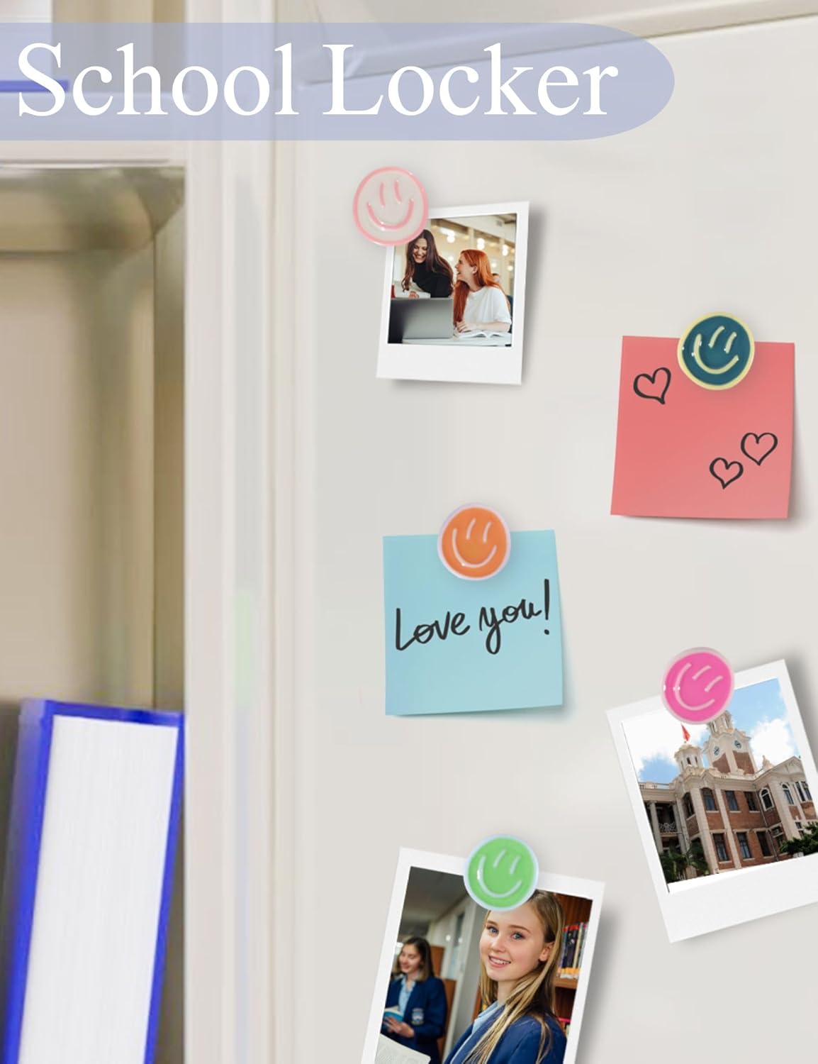 Cute Refrigerator Magnets, Colorful Smile Face Fridge Magnets for Whiteboard Cabinet Locker, Resin Love Heart Decorative Magnets for Classroom — image 5