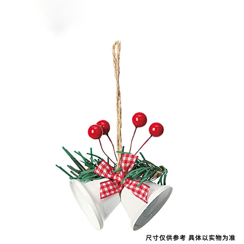 Christmas Bell Ornaments, 6Pcs Xmas Double Bells Hanging Decorations with Red Berries, Plaid Bow & Pine Needles, Holiday Home Party Wreath Decor โ image 5
