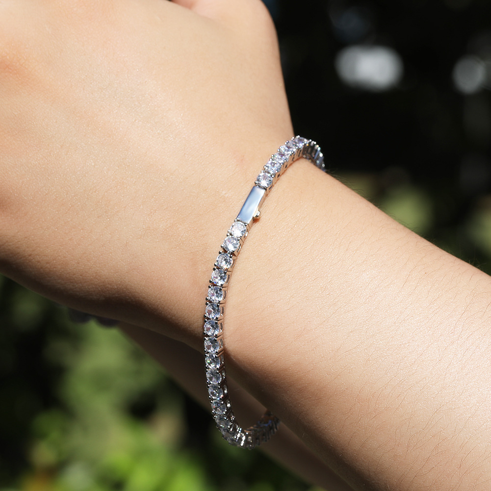 Silver Single-Row Zircon Bracelet – 4mm Wide, Brass Base with Secure Clasp, AAA+ Stones for Everyday Wear — image 3