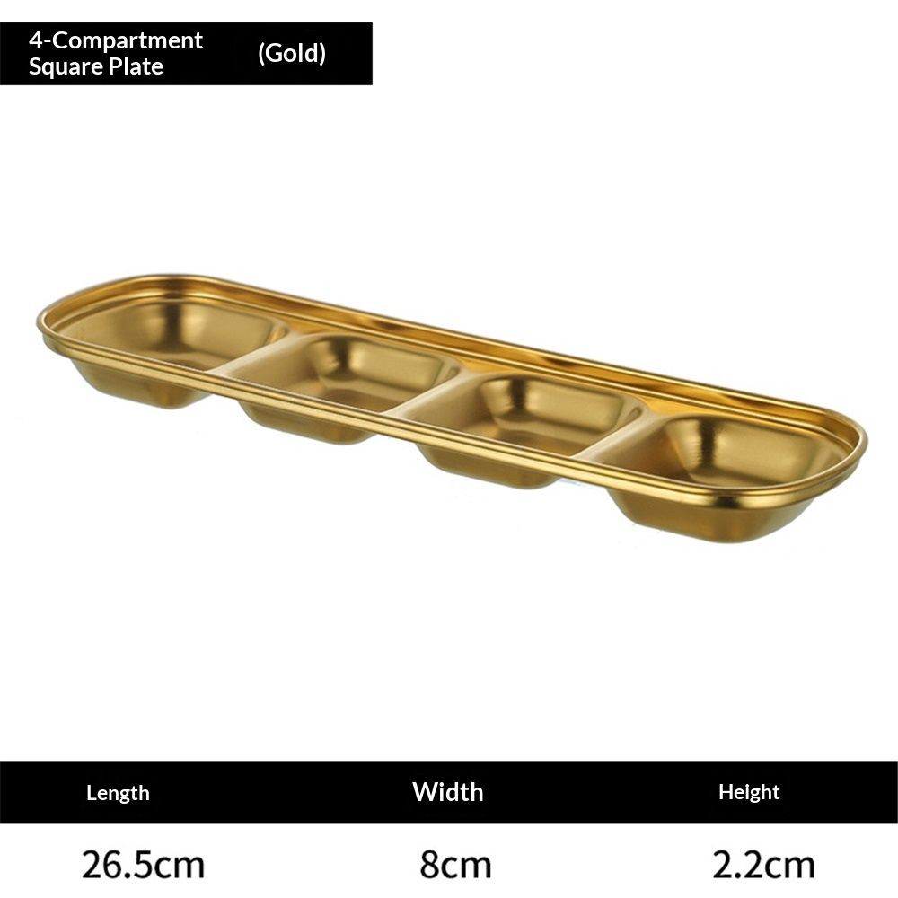 Stainless Steel Sauce Dish Dipping Bowls with 4 Compartment Divided, Metal Seasoning Plate Dipping Bowl for Sauce or Dressing, Gold โ image 3