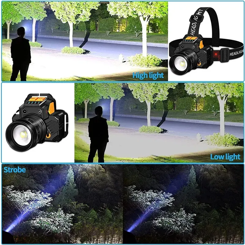 USB Rechargeable Black T6 LED Headlamp with Motion Sensor for Outdoor Camping and Fishing — image 2