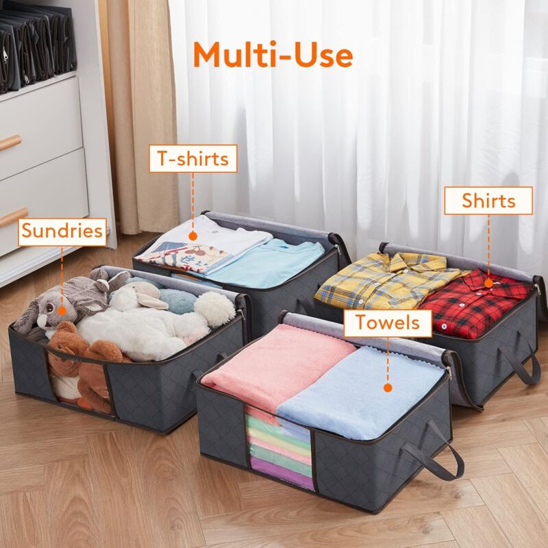 3 Pack 35L Clothes Storage Bag, Foldable Underbed Storage Box, Quilt Storage Cover Closet Organizer, Clear Window In — image 4