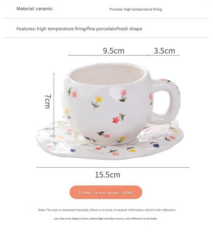 Hand-Painted Ceramic Coffee Cup and Saucer Set - Vintage Afternoon Tea(Red small floral branches) โ image 6