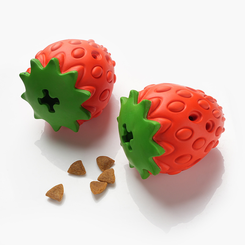 Red Durable Strawberry Treat Dispensing Dog Toy - Interactive Slow Feeder & Dental Chew(Medium size) — image 2