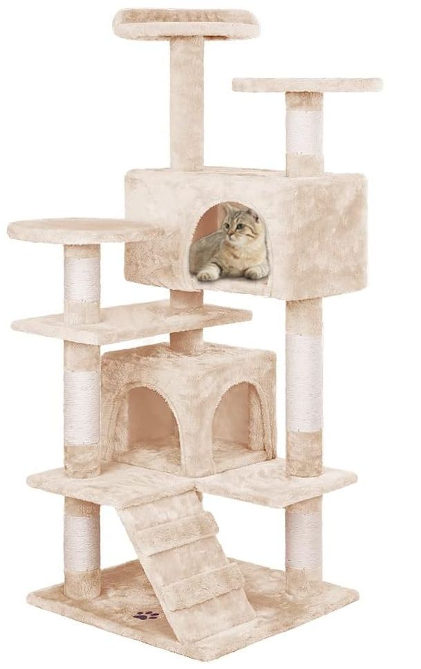 CARLA HOME 134cm Cat Tree Tower for Indoor Cats with Plush Perches, Dual Condos, Natural Sisal Scratching Posts & Ramp for Kittens & Adult Cats