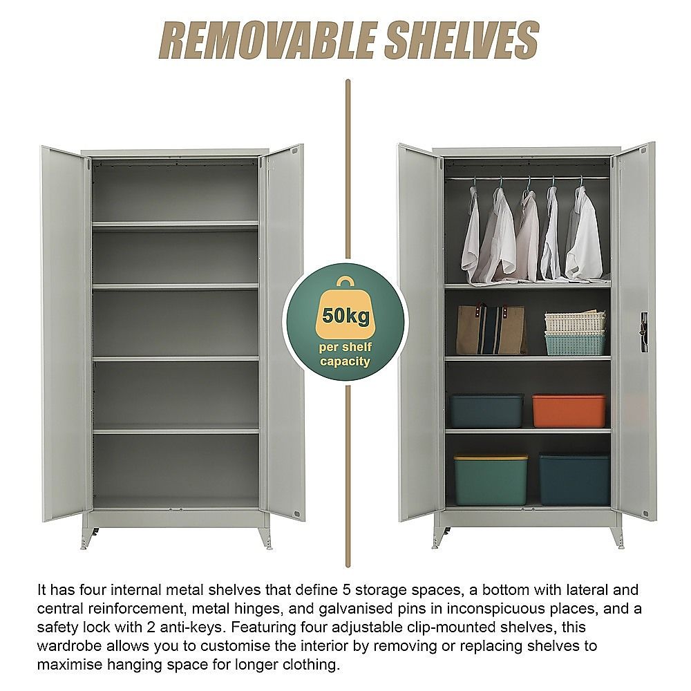 Two-Door Metal Cabinet Shelf Storage for Home Office Gym โ image 5