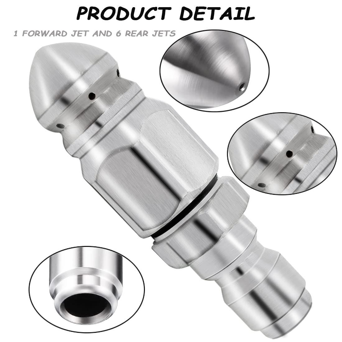 2 Pack 5000 PSI Sewer Jet Nozzle Stainless Steel 1/4 Inch Pressure Washer Drain Jetter Hose Nozzle and Brass Fittings Quick — image 3