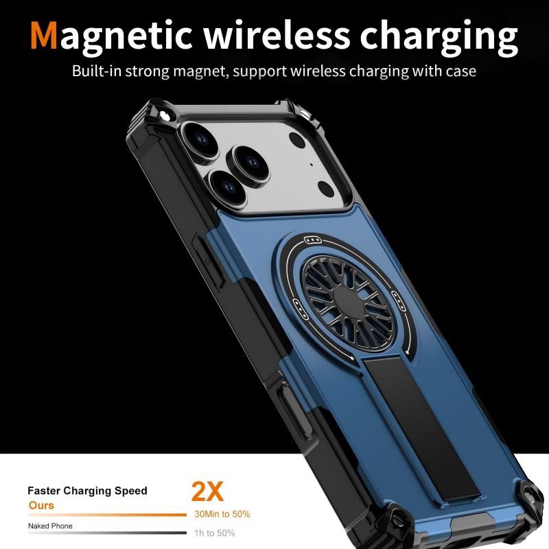 Armor Heavy Duty Magnetic Rotating Ring Kickstand Phone Case For iPhone 14 Plus, Anti-Drop Protective Cover In Blue โ image 3