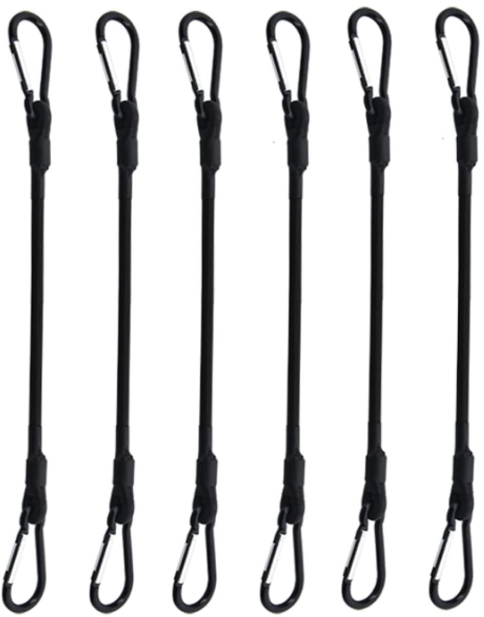 pieces - Elastic with carabiner - Rope Length 30 CM - black - Rope Diameter 6MM - Polypropylene yarn + latex silk - For securing sails, luggage, tents and