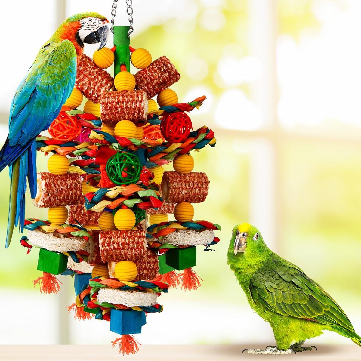 Bird Toys, Parrot Toys for Large Birds, Natural Corn cob and Loofah Slices Bird chew Toys, Macaws, Cockatoos, Amazon Parrot and other Small and — image 2