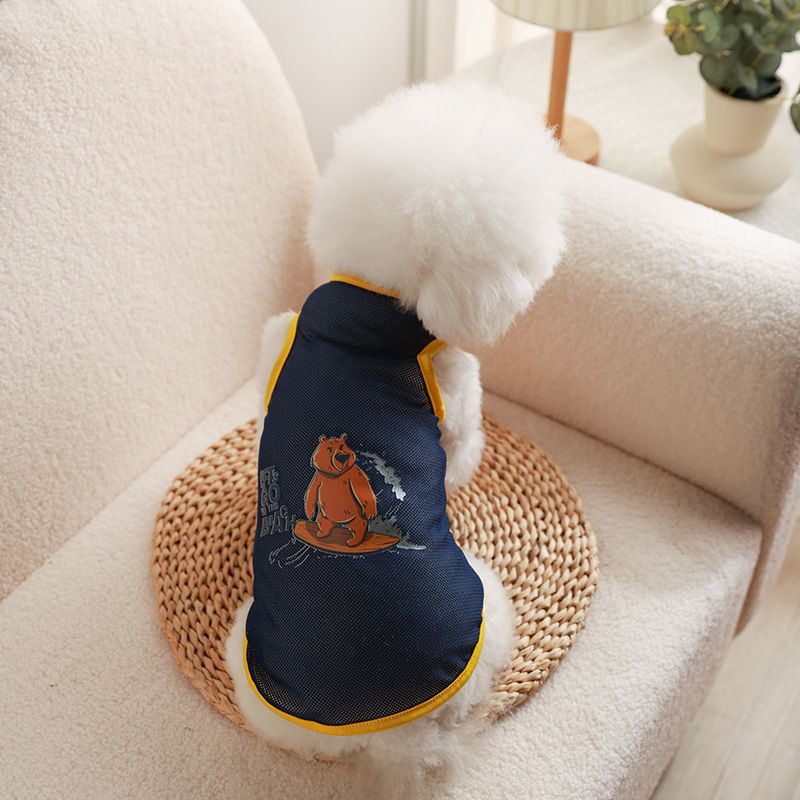 Pet Mesh Vest Polyester Trendy Cartoon Style Mesh vest-skateboard bear L