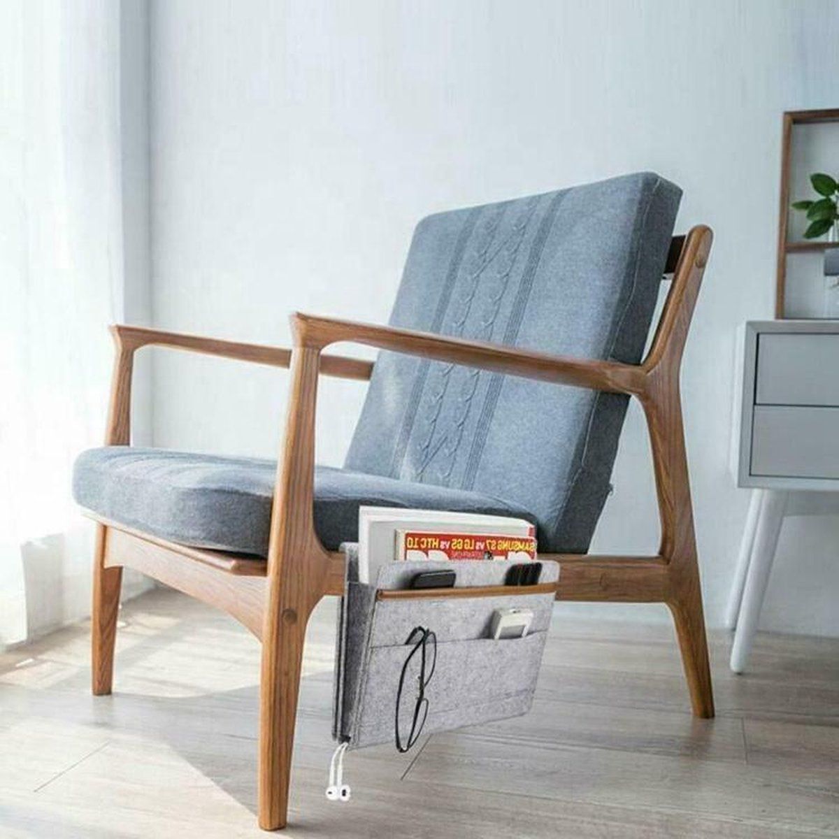 Grey Felt Bedside Caddy with Multiple Pockets, Bed and Sofa Organizer for Tablets, Books and Accessories โ image 4