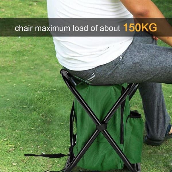 Black Insulated Cooler Backpack Chair, Folding Stool for Picnic & BBQ Outdoor Camping — image 2