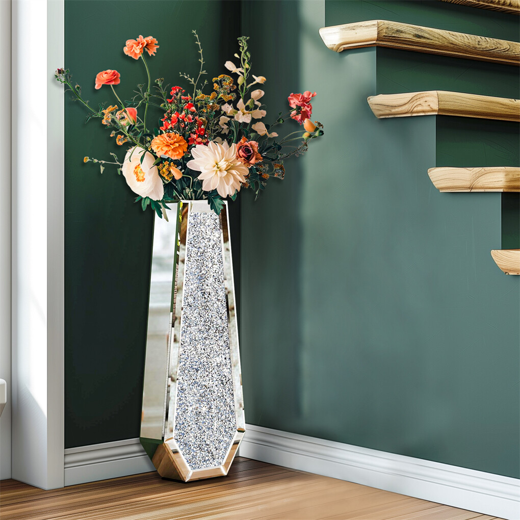 Silver Mirrored Floor Vase Luxury Diamond Flower Vase Living Room Home Office — image 5