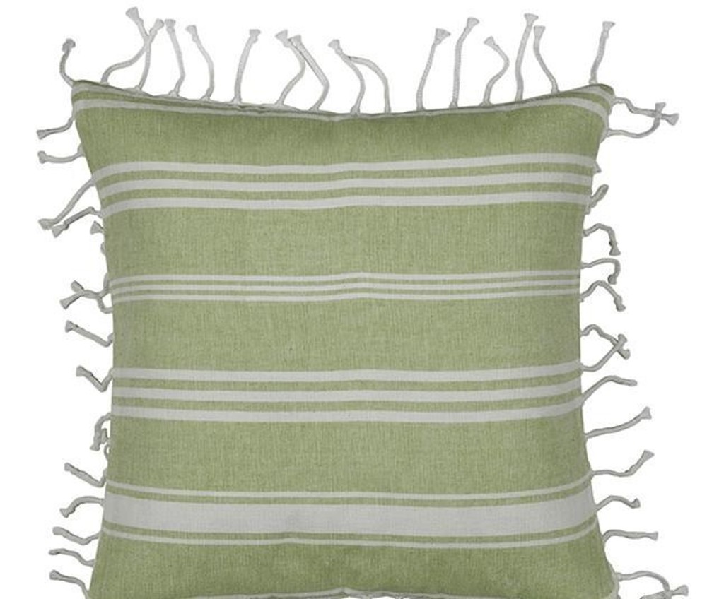 Pack of 4 Fresh Green & White Striped Cushion Cover with white knotted edging — image 2