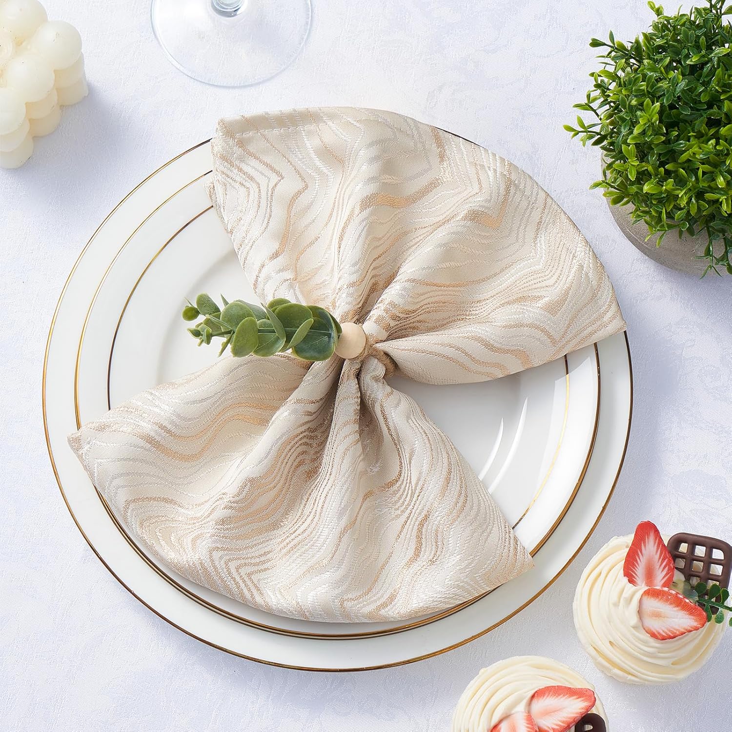 Napkin Rings Set of 12, Easter Napkin Rings, Boho Eucalyptus Leaf Napkins Rings, Wood Bead Farmhouse Easter Napkin Holder for Weddings Christmas Party Table โ image 2