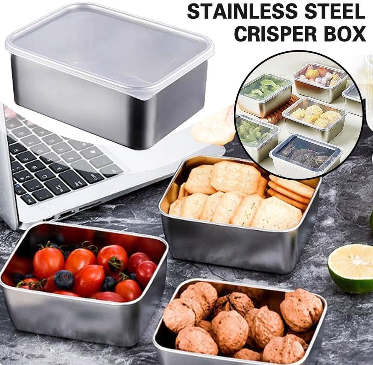 6 Food Containers with Lids - Reusable, Stackable, Waterproof - Stainless Steel - Suitable for Oven, Refrigerator, and Dishwasher - 13.5 × 10.5 × 6 cm (500 ml) — image 2