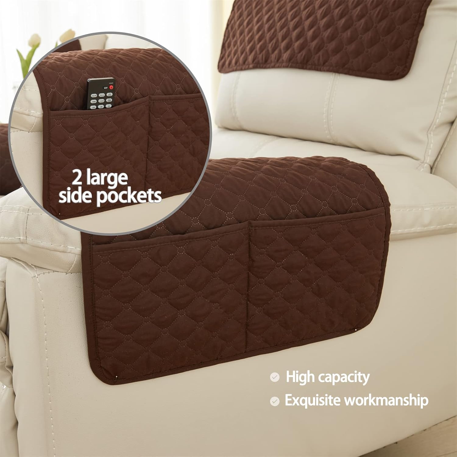 Armrest Chair Covers, Stretch Armchair Couch Arm Rest Cover, Waterproof Armchair Slipcover Nonslip Quilted Furniture Protector for Pets Leather Sofa Couch β image 2