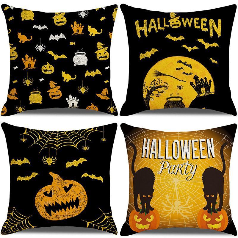 Home Festival Decoration 4PC Decorative Pillow Cover, Christmas & Halloween Theme, Style 34, Suitable For Sofa, Living Room, Bedroom, 45 × 45cm Does Not