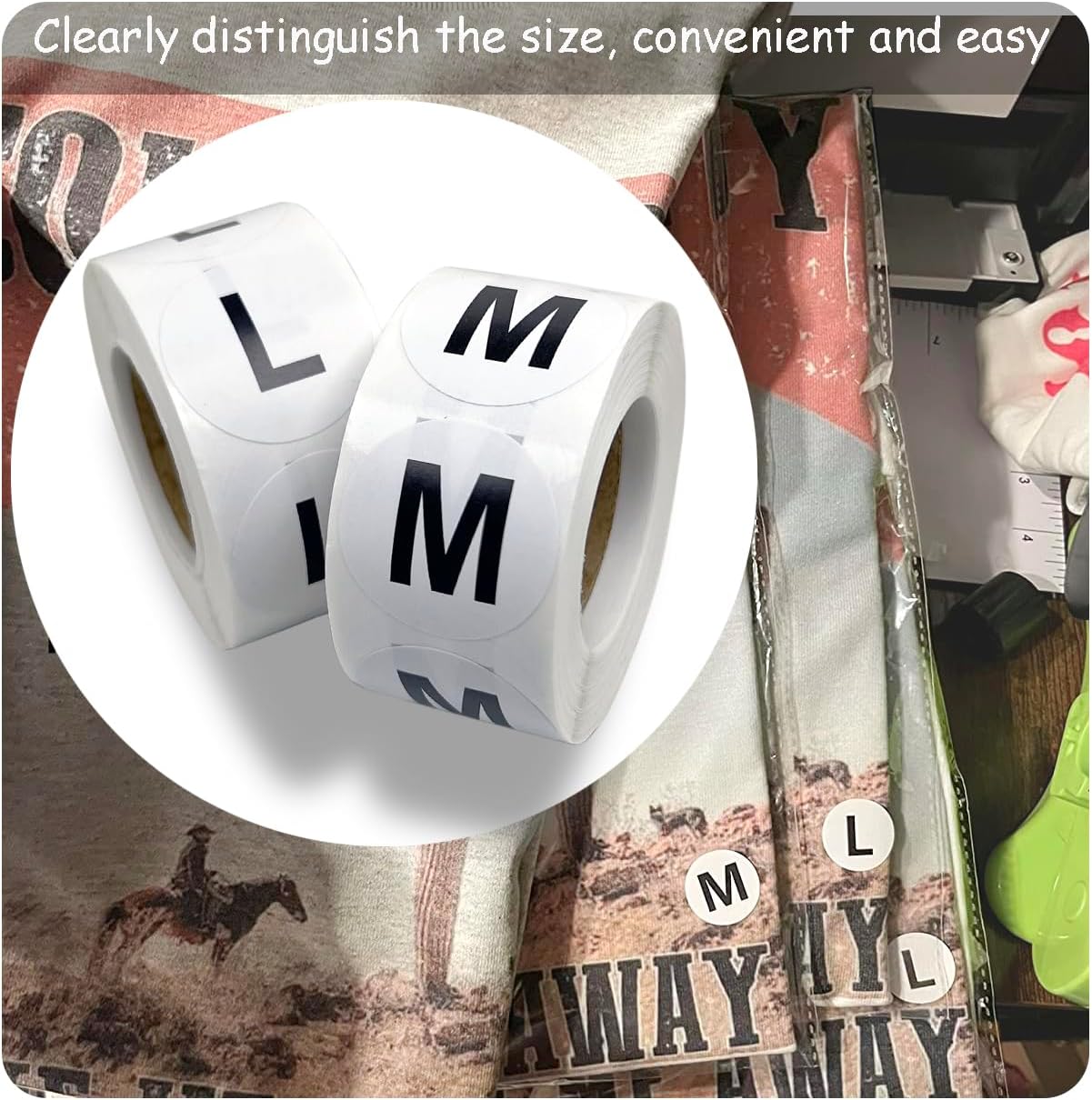 3500 Pcs Clothing Size Stickers, 1 Inch Round Self Adhesive, 7 Sizes XS-S-XXXL for T Shirts (Black) — image 3