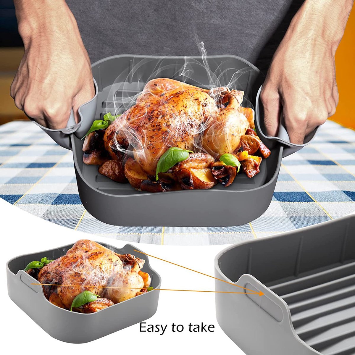 Airfryer accessories - Silicone baking dish - Hot air fryer - Baking tins - Baking paper alternative - Basket baking tin - 20 CM - including gloves and oil โ image 2