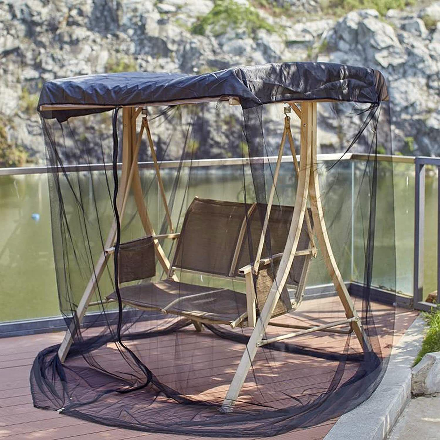 Swing Mosquito Netting, Mosquito Mesh Screen, Outdoor Rectangle with Zipper Opening and roof Waterproof Tent(155*125*200cm) โ image 5