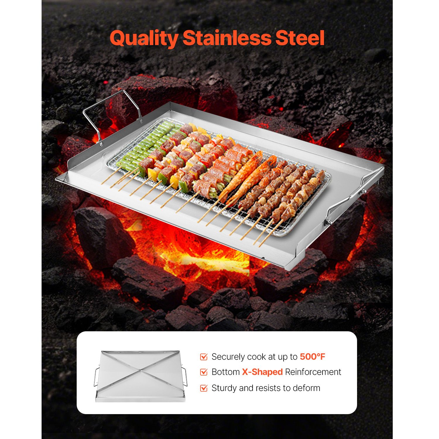 Stainless Steel Griddle, 23x16 inch Universal Flat Top Rectangular Plate, Gas Grill Griddle for BBQ Grill, Teppanyaki, Portable Family Cookware with Handle — image 2