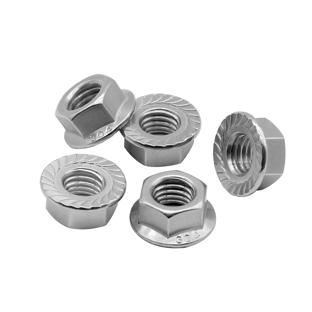 M6*1.0 Serrated Flange Hex Lock Nuts 304 Stainless Steel 18-8 Bright Finish (30PCS) โ image 2