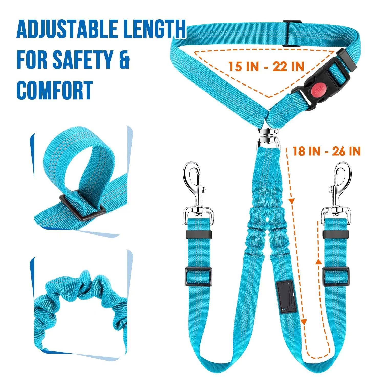 2pcs Double Dog Seat Belt, New Dual Pet Car Headrest Restraint Safety Seatbelt No Tangle Dog Leash Duty Adjust Elastic Bungee Puppy Lead Splitter Connect β image 4