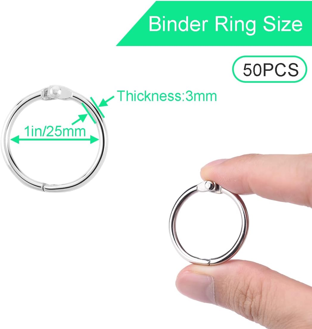 CooBigo Loose Leaf Binder Rings 1 Inch Metal Book Ring Clip for Index Card, Flashcard, Shower Curtain, DMC Embroidery Floss Organizer, Key Chain - Silver(50 โ image 2
