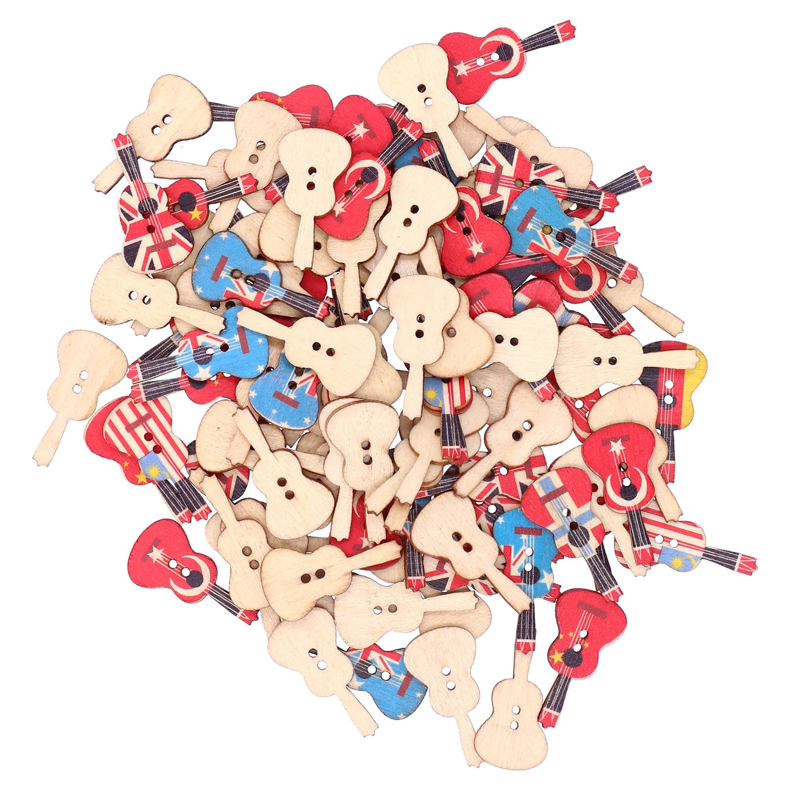 100Pcs Assorted Wood Buttons Vintage GuitarShape Sewing Button Clothing Supplies — image 6