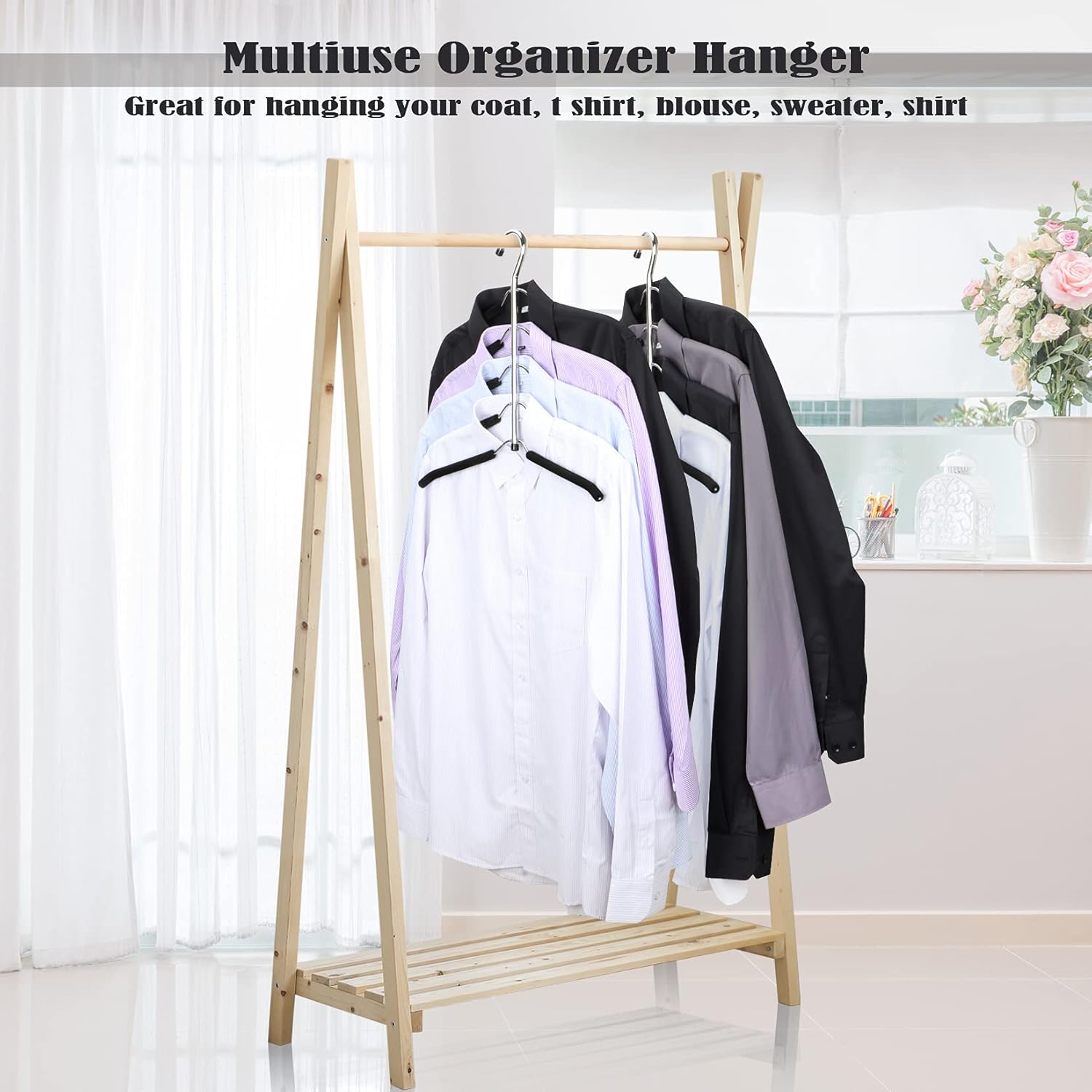Hangers Space Saving Clothes Hanger 2 Packs Swing Arm Non Slip Padded Coat Hanger 5 Layers Heavy Duty Stainless Steel Sweater Shirt Hanger Closet Storage — image 6