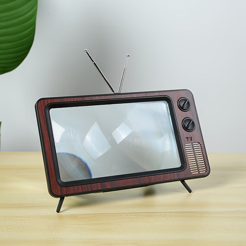 30.48 cm Cell Phone Screen Amplifier, Super Clear, Foldable, Portable, Eye Protection 3D Screen Amplifier, Creative Retro TV Shape for Mobile Devices Brown — image 4
