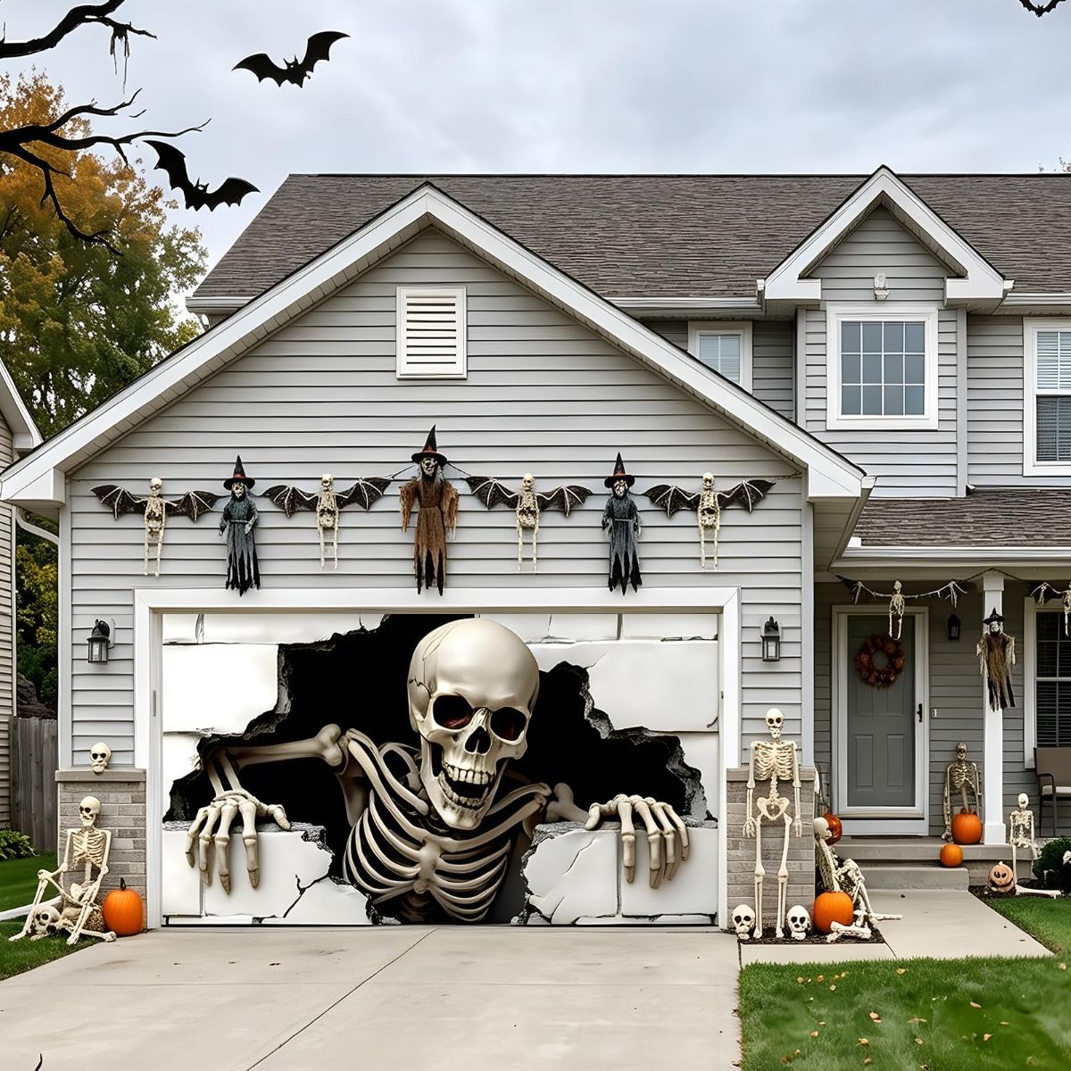 Halloween Garage Door Cover Halloween Decorations Outdoor Hanging Banner Garage - White - Size 8 × 16ft — image 5