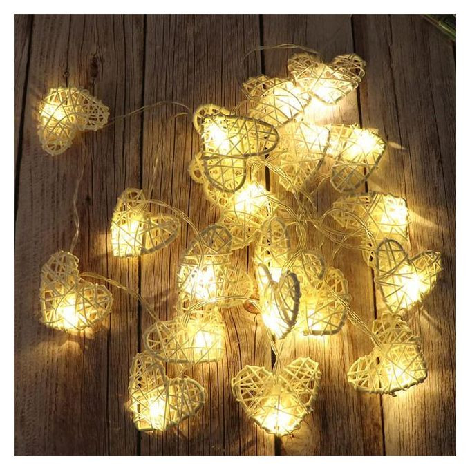 50 White 3D Hollowed Rattan Heart-Shaped 5M LONG String Fairy Lights, Battery (AA) Indoor & Outdoor Decorations Wedding Valentines Romantic Room Table Lighting — image 5