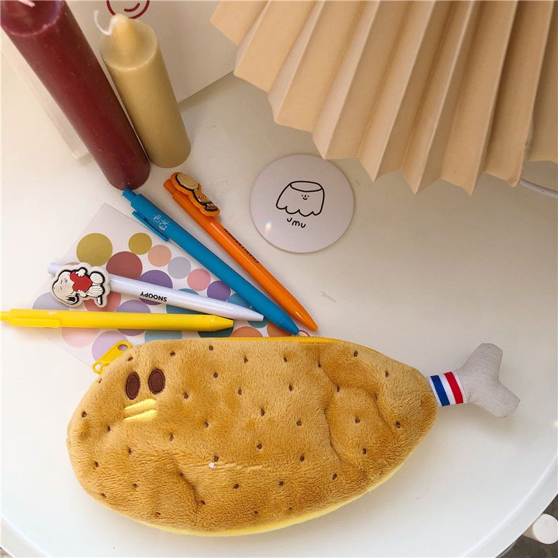 2pcs,Cute novel funny face simulation food fruit chicken leg banana figure soft padded top coat zipper pencil case — image 4