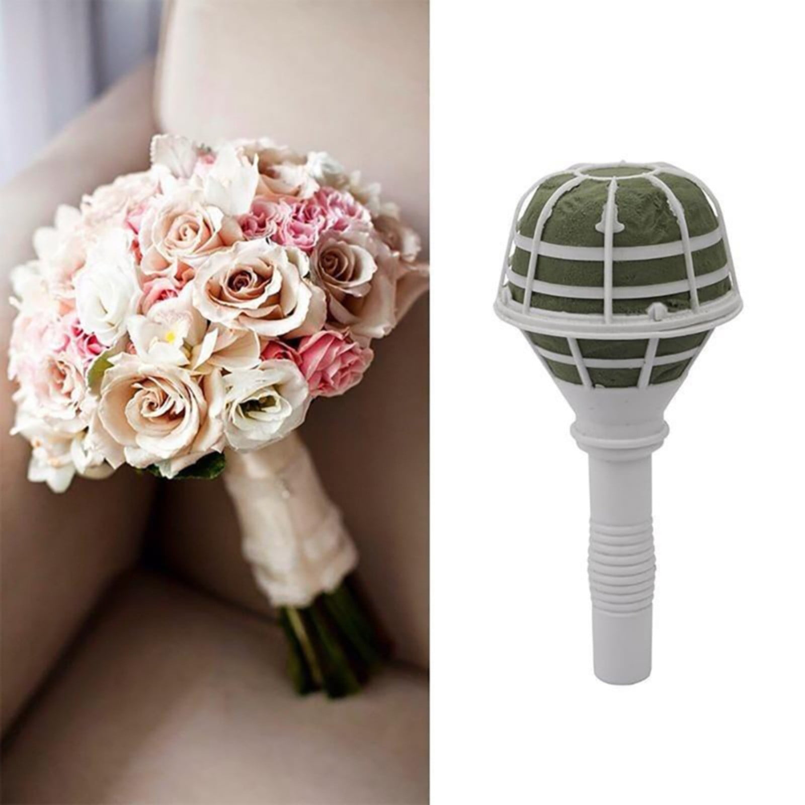 1 Piece Bouquet Holder, DIY Wedding Foam Floral Handle for Fresh and Artificial Bouquets, Bridal Decoration, White, 3.34 × 7.08 inches — image 3