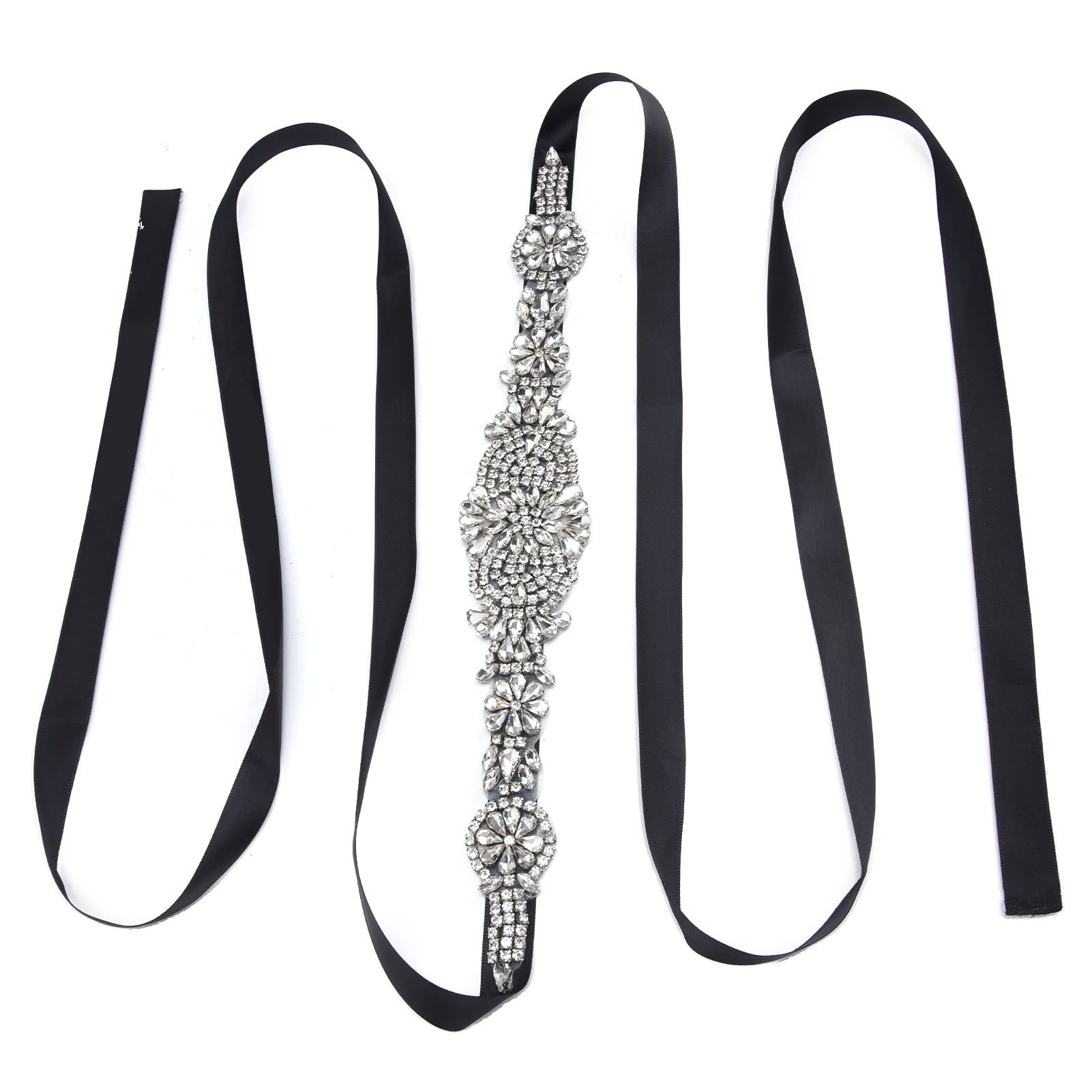 Rhinestone Wedding Dress Belt Elegant Waistbelt Clothes Accessories for Bride BridesmaidBlack — image 2