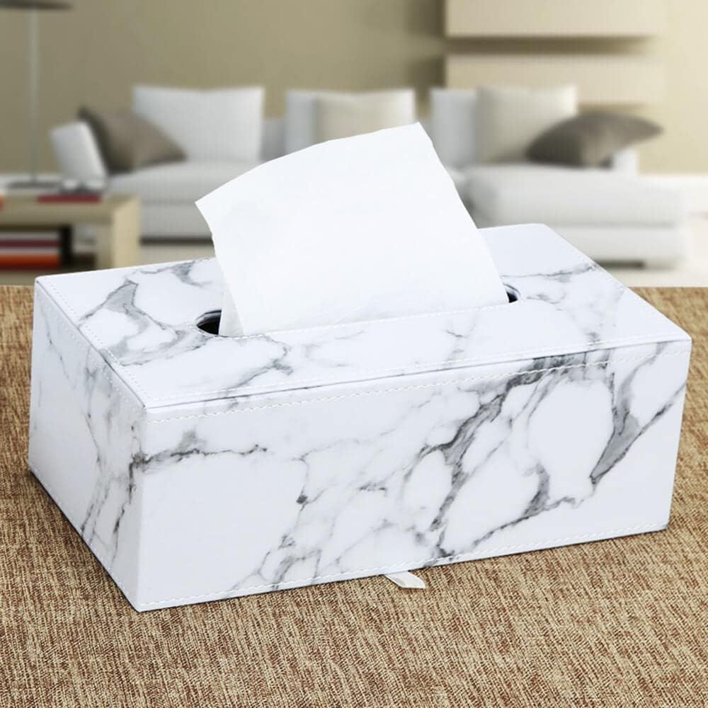 Leather Tissue Box Cover - Facial Tissue Paper Napkin Holder for Bathroom, Home, Office, Car Automotive Decoration with Magnetic Bottom(Gray Marble) large size โ image 4