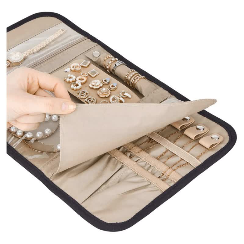 Pink Travel Jewelry Organizer - Compact Roll-Up Storage Bag with Multiple Compartments — image 3